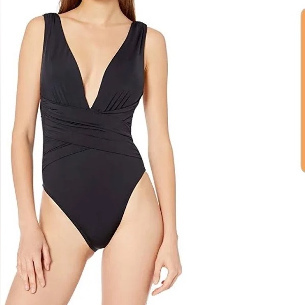 Trina Turk Getaway Solid Wrap Front One Piece Swimsuit Black Size 10